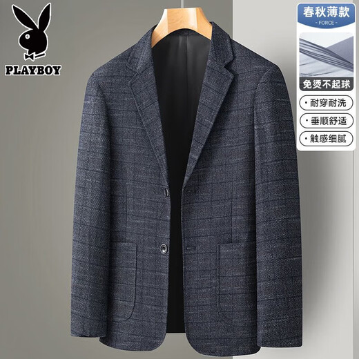 Jaqueta de traje a cuadros Playboy Spring y Autumn Business Casual Single Single West Middle-Edge y Young Top Dad Men's Clothing Versátil Versátil Traje RM2501XF-HN Blue Grid L 175 [120-140Jin [Jin equivale a 0.5 kg]]]