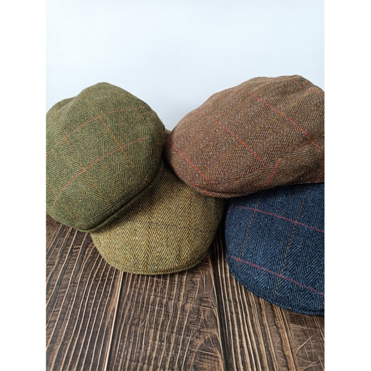 SMVP Shelby Hat British Derby Tweed Peaked Cap for Men and Women Spring and Autumn Flat Top Covered with Antique Plaid Couple Versatile Blue M L (58-60c)