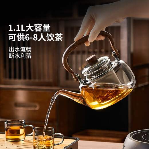 Yihutea (YIHUTEA) glass tea kettle, electric ceramic stove, tea making set around the stove, household kettle, large capacity tea making health pot, ten-piece tea making set, transparent pot + digital display black stove + 6 cups + cup holder + tea tray