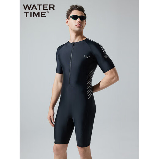 WATERTIME men's swimsuit and trunks one-piece short-sleeved wetsuit men's swimsuit black silver X M