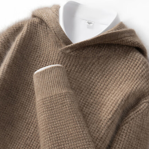 鄂尔多斯市产秋冬新款纯山羊绒衫男士连帽毛衣宽松加厚针织打底衫 旗舰1980 橄榄绿 2XL