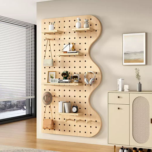 Yusenyi customized solid wood hole board hanging board wall decoration partition shelf desk background wall display rack collection cream white cloud + small cloud package 100x220cm