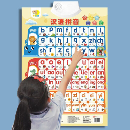 Qiyoubao Audio-Wandtafel für frühe Bildung, Baby-Alphabetisierung, Wandaufkleber, Lernen von Pinyin-Konsonanten und Reimen, Alphabet, Phonics, Kinderspielzeug, 2 Stück, Bild Alphabetisierung + Multiplikationstabelle, kostenloses Zubehör