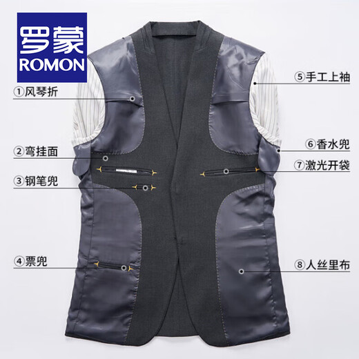 ROMON high-end modal woolen suit suit men's autumn groom wedding dress business casual professional suit navy blue two-piece suit top + pants 2XL 54 135-148Jin Jin equals 0.5 kg to wear