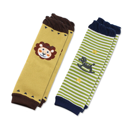 Baby leggings socks autumn and winter thickened terry cotton newborn baby long socks crawling anti-dirty knee protection thickening winter yellow lion + green pony one size fits all 0-3 years old (length 28cm)