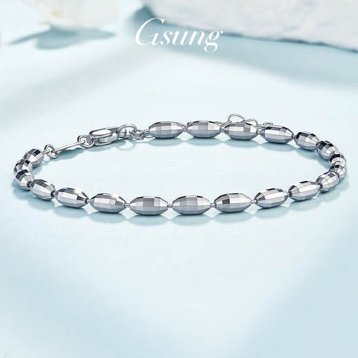 GsunG platinum oval laser bead bracelet for women PT950 pure platinum laser bead small flower chain niche design priced by gram contact before bidding