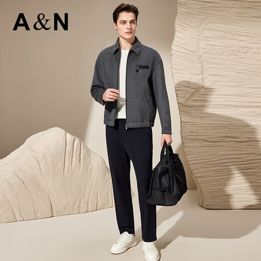 Antonio light luxury & mulberry silk & sheep wool high-end lapel jacket men's simple zipper autumn short woolen jacket