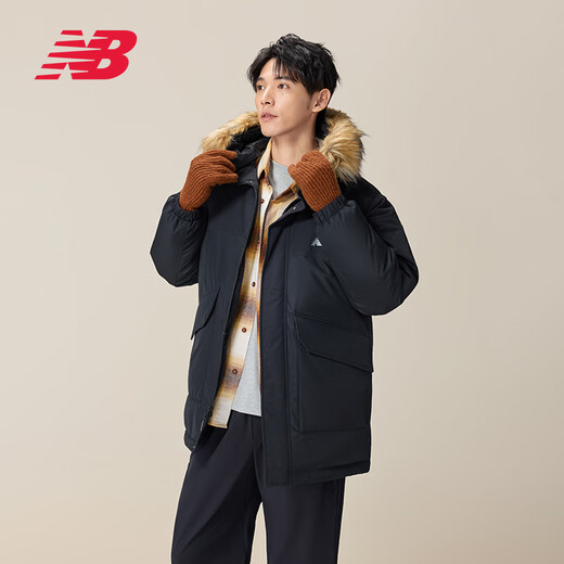 NEW BALANCE25 years men's casual, comfortable, versatile, warm sports fur collar down jacket AMJ53371 BK XL