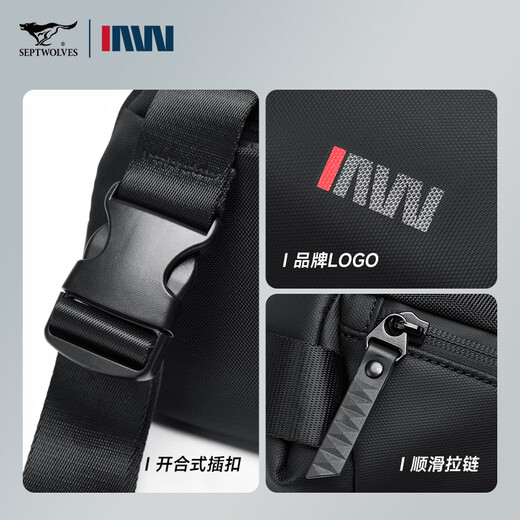 Septwolves Bolso bandolera para hombre, moderno, funcional, para ciclismo, cartero, mochila, bolso deportivo para el pecho, bolso de hombro pequeño para niños, negro (puede contener iPad de 7,9 pulgadas)