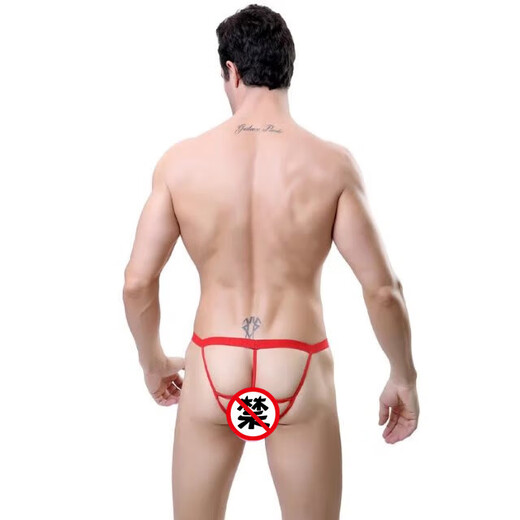 SMVP single Nanwei men's thong sexy T-pants mesh fully transparent sexy real-life lace briefs trendy G37 black