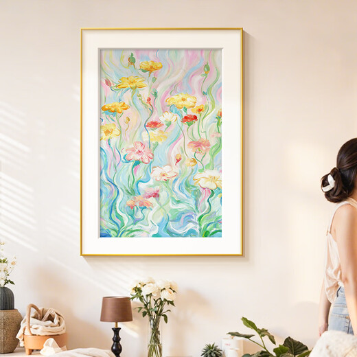 Long time no see Lin Yun cream style living room decoration painting abstract floral sofa background wall artistic entrance hanging painting