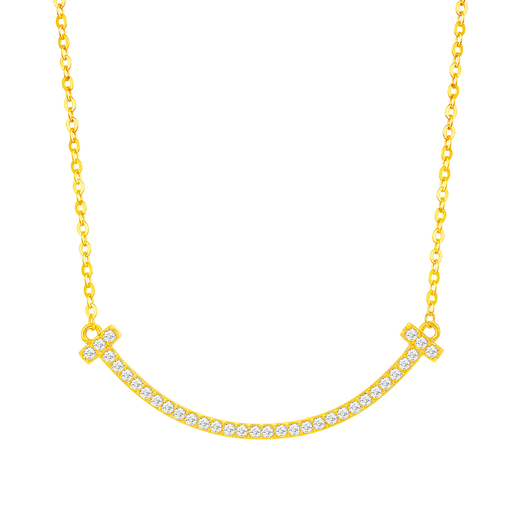 Mingzuan International 18k gold smile set chain inlaid with zircon design women's au750 simple clavicle chain birthday gift for girlfriend