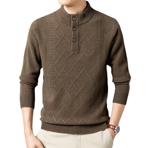 OLJ high-end luxury brand sweater for men 2025 new autumn and winter pure wool half turtleneck knitted men's long-sleeved wool rice camel (high-end gift box) 2XL 125