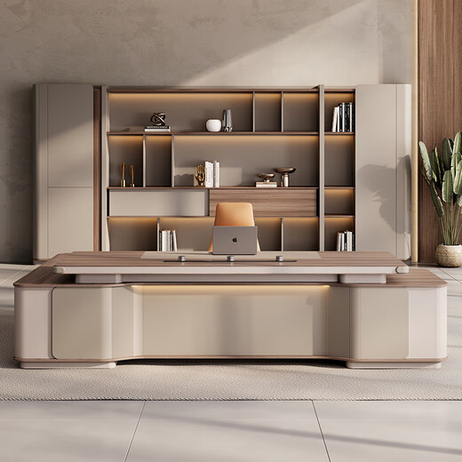 Qiheng (XIIBLC) desk boss desk and chair combination simple modern light luxury high-end office chairman desk president desk desk 1.8 meters single cabinet boss desk + boss chair A