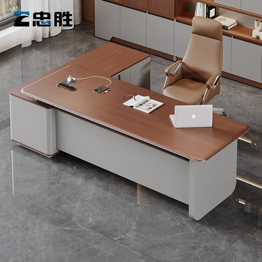 Zhongsheng Office Furniture Light Luxury High-end Boss Desk Office Simple Modern Manager Desk E0 Class Environmentally Friendly Boss Desk and Chair 2.2 Meter Table Type B - No Light + 2.4 Meter File Cabinet