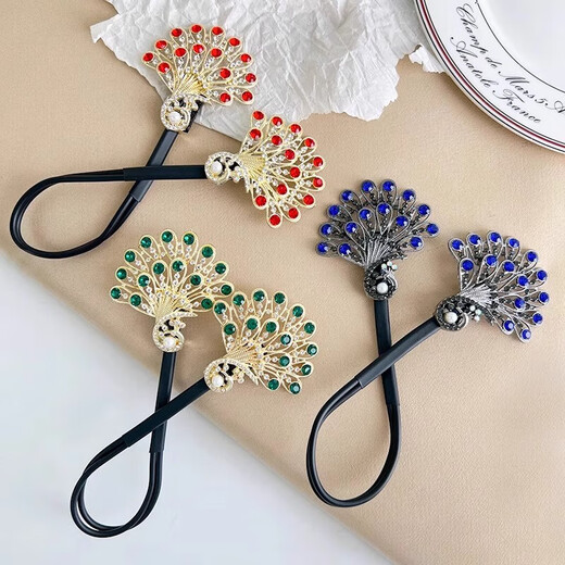 Ball head peacock open screen hair iron 2025 new high-end back of the head twisting clip feather hairpin headdress for women green + blue 2-piece set