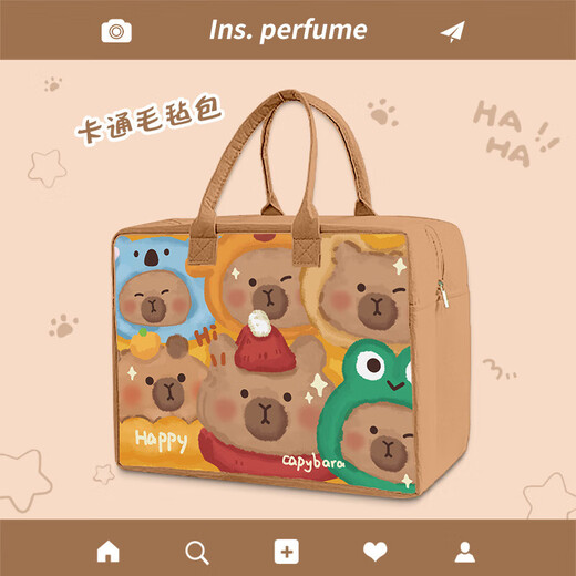 Cartoon felt travel bag storage bag large capacity cute outing luggage trolley case can be used as a must-have brown bear/ luggage bag about 40*30*20 cm