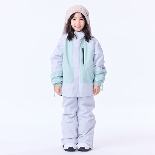 PONTAPES 2025 children's ski suit suit for men and women, medium and large children, waterproof thickened warm single and double snowboard suit, mint green + lava gray overalls 150cm