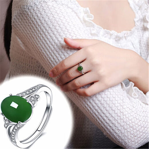 KZD Old Phoenix 999 sterling silver Hetian jade plated platinum jasper inlaid emerald open female ring ring JZ004 chrysoprase ring