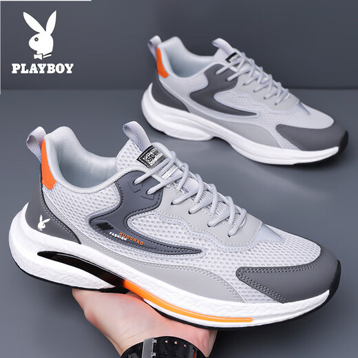Playboy (Playboy) Herrenschuhe 2025 Neue lässige Sneaker Mesh atmungsaktives leichtes, weiches Sohle Anti-Rutsch-Schock-absorbierender Laufschuhe Schwarz H9908 [Lederoberfläche] [Four Seasons] 42 [Standard-Sneaker-Größe]