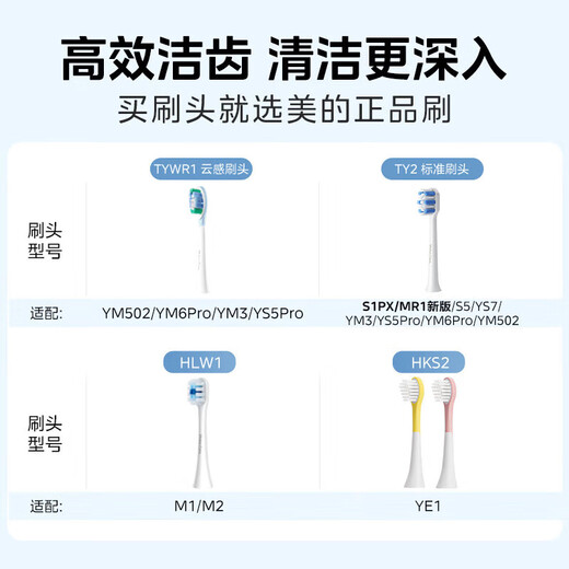 Midea electric toothbrush head TY2 compatible with S1PX/MR1 new version/S5/YS7/YM3/YM6pro/YM502 brush head*2