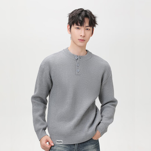 Mark Huafei Warm Knitted Sweater Men's Autumn and Winter Casual American Retro Henley Collar with Long Sleeves Black L