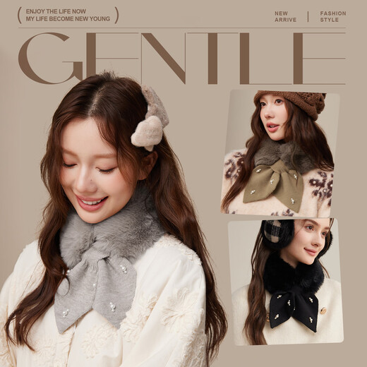 CACUSS scarf women's autumn and winter fashion plush small scarf cross cold protection neck warm neck sleeve fur collar