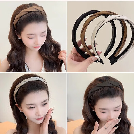 High-ceiling summer face wash headband for women, 2025 new daily wear headband, high-end, foreign and fashionable hairpin, satin brown black two-piece set