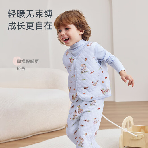 Ibaby children's constant temperature and antibacterial diamond-shaped air layer vest autumn and winter warm baby vest bamboo cotton skin-friendly outer wear D air layer vest-Qiaotu Manor 110 yards