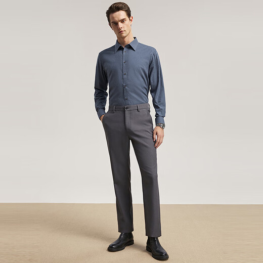 Youngor long-sleeved shirt men's cotton blended fabric full velvet solid color shirt warm and comfortable 2025 new style navy VLRM119689FJA 40 (175/92A)