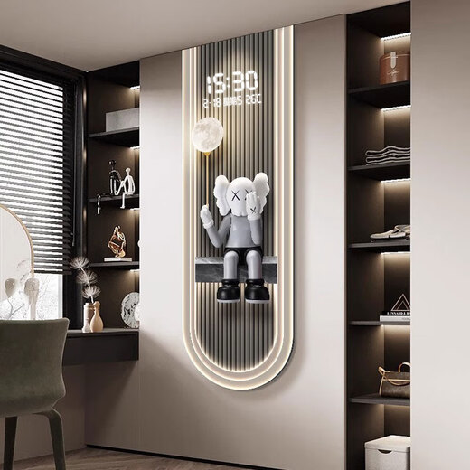 Electronic clock hanging wall long strip modern light luxury living room Wanli wall clock violent bear high-end entrance vertical strip decoration 14699 with digital display clock 14699 with digital display 30*90cm x regular painting lightless digital display screen+
