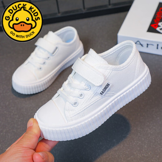 G.duck children's white shoes, primary school students' white performance sneakers 24 new spring and summer soft-soled breathable canvas shoes for boys and girls 913 Velcro white foot length +0.5cm 37 22.0cm