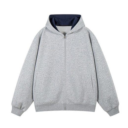 MiiOW Autumn Hooded Cardigan Sweater Men's 2025 New American Heavyweight Loose Top Casual Long Sleeve Jacket Hemp Gray XL