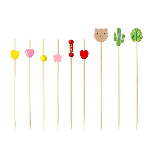 Carole disposable fruit skewers, bamboo skewers, flower skewers, fruit forks, creative art toothpicks, cocktail skewers, burger skewers, fruit inserts, commercial turtle leaf picks 13cm (100 pieces)