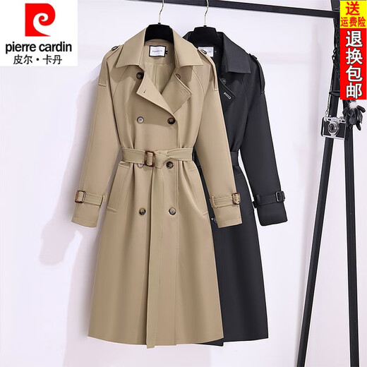 Pierre Cardin 25 New Spring and Autumn Windbreaker Women's Jacket High-End Korean Slim Fit Mid-Length Women's Windbreaker Jacket Women Khaki M