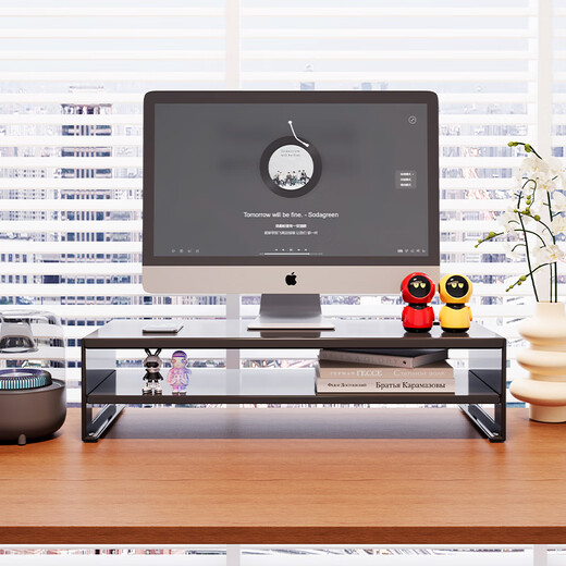 Kunfeng Computer Elevated Office Desktop Free Installation Desktop Screen Rack Monitor Pad High Carbon Steel Bracket Black Double Layer Free Installation With Hanging Box Thickened Carbon Steel