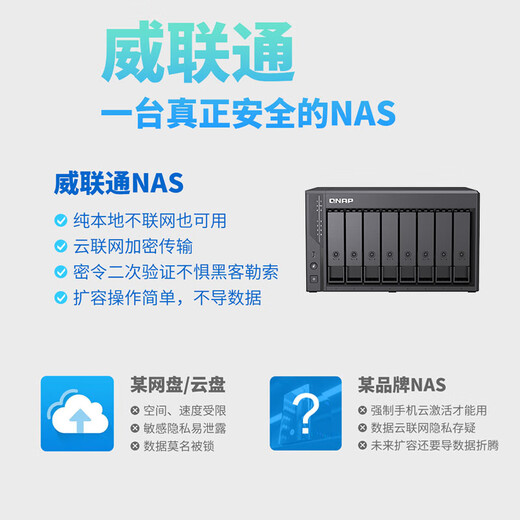威联通（QNAP）Qu805企业级家庭存储 N355 16G内存 八盘位网络存储NAS私有云 AI相册手机备份 文件数据备份服务器 Qu805+硬盘16T*8
