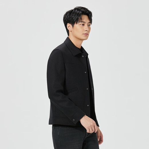 Lilang cashmere + wool woolen jacket men's winter short woolen coat men's wool coat black (24DYR5022Y) XL 175/92A