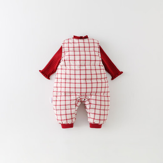 G.DUCKKIDS Little Yellow Duck Children's Clothing Down Overalls Infants and Toddlers Pants Baby Girl Winter Clothes Warm and Cold Plaid Jumpsuit Red 90 Size Recommendation 1~2 Years Old cm