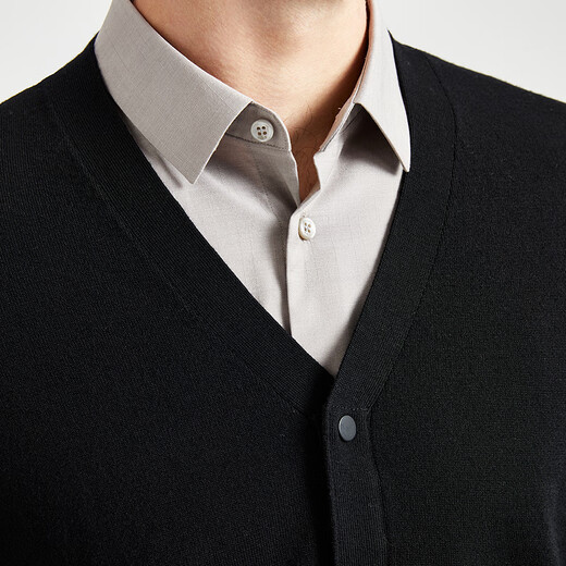 EMZ Ordos [pure wool] Autumn antibacterial warm v-neck business casual men's knitted cardigan jacket Black L 175/92A