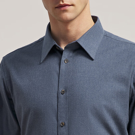 Youngor long-sleeved shirt men's cotton blended fabric full velvet solid color shirt warm and comfortable 2025 new style navy VLRM119689FJA 40 (175/92A)