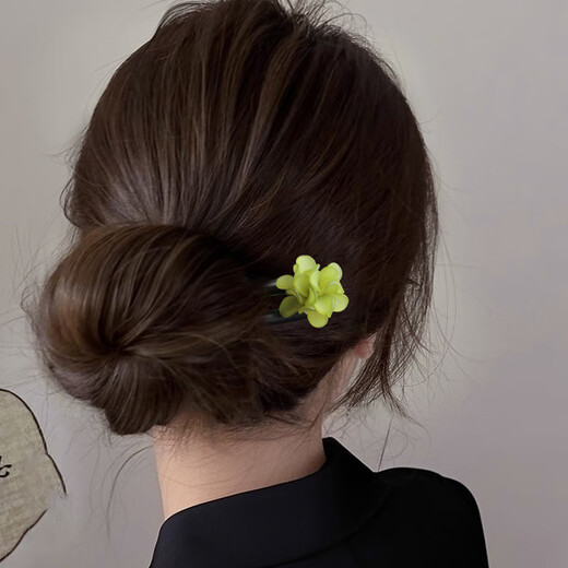 Shijanu 13cm ebony U-shaped hairpin ethnic style women's new U-shaped - green flower wood