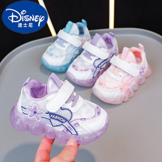 Disney (DISNEY) girls' lighted princess shoes, children's light-up sneakers, spring and autumn new baby toddler shoes, girls' casual shoes, blue 22, inner length of the shoe is about 14CM