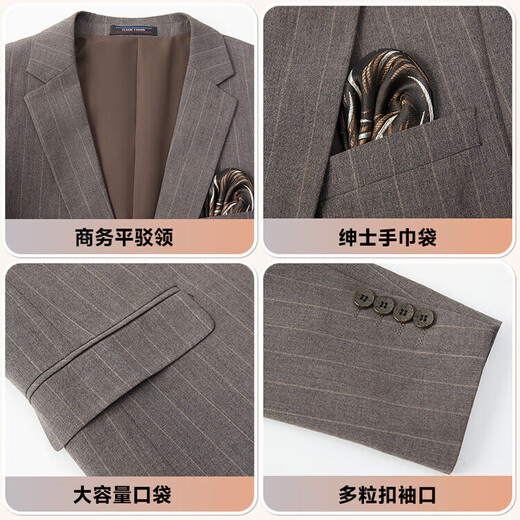 SEVEN 7 Seven Men's Light Business Suit Three-piece Korean Style Slim Groom's Suit Khaki 2XL 185