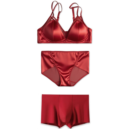Miss Polly Mulberry Silk Red Wedding Underwear Underwear Bride and Groom Suit Big Breast Showing Small Thin Men and Girls Couple Outfit Women's Underwear Set + Men's Underwear + Red Envelope*50 (With Exquisite Gift Box)