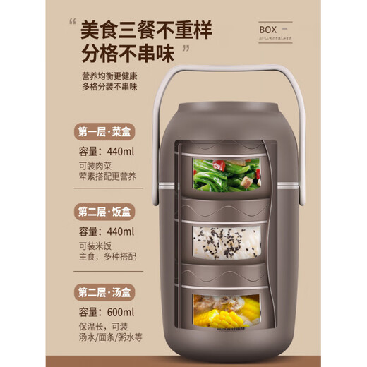 316 stainless steel insulated lunch box, extra long insulated lunch box for office workers, three-layer 304 student lunch box, B316 stainless steel - elegant white three-layer + thermal insulation