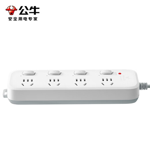 Bull socket/strip board/dormitory strip/socket strip/wiring board/power strip/electric strip with switch/with child protection door/new national standard B5 series 4-position five-hole 3-meter sub-control (new national standard anti-overload) B5043