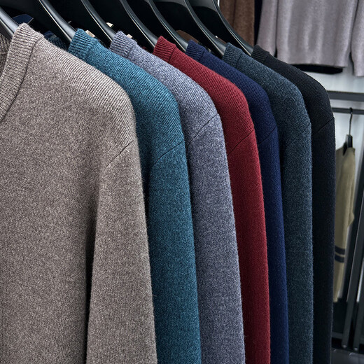 JOW heavyweight 590g 100% sheep wool classic V-neck thickened pure wool sweater men's business casual warm sweater