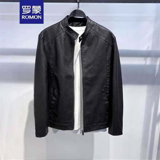 ROMON selects men's youth autumn and winter leather jackets Korean style motorcycle PU leather jackets plus velvet jackets men's trendy clothes black regular 3XL 160-170Jin Jin is equal to 0.5 kg