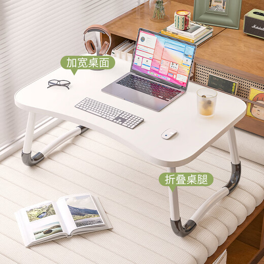 Yiman Bed Desk Study Desk Computer Desk Notebook Foldable Desk Simple Dormitory Dormitory Bay Window Office College Student Flat Style|60*40cm Pearl White